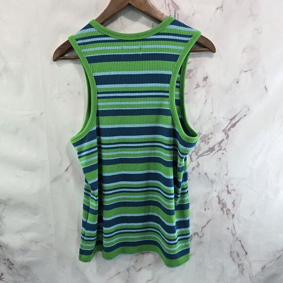 Anthropologie Top Womens XL Green Blue Striped Tank Maeve Ribbed Coastal - Picture 5 of 9
